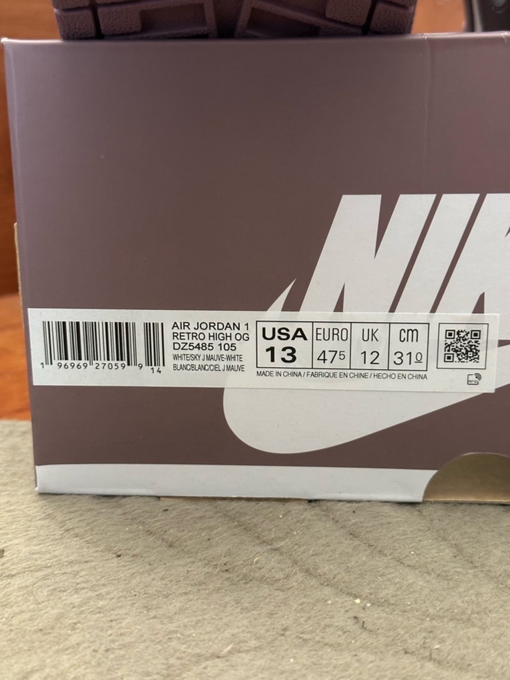 Air Jordan 1 Retro OG High “Sky J Mauve/White” DZ5485-105 Size 13 - Picture 6 of 7